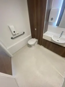 commercial vinyl flooring in a Birmingham businesses bathroom